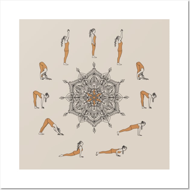 Yoga Sun Salutation Mandala Wall Art by Sierraillustration